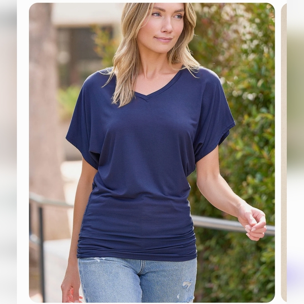 SILVANA‎ Bamboo Dolman V-Neck Navy Tunic Top XL
